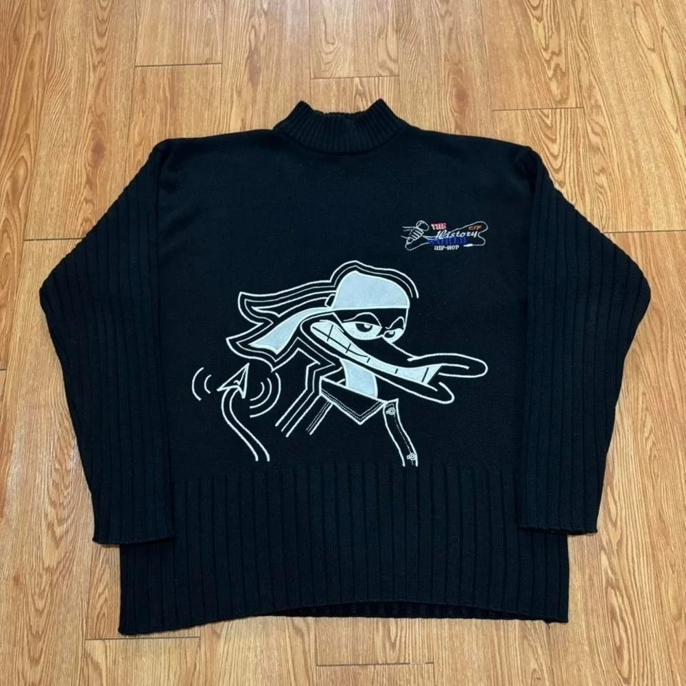 Vintage Fox Hip Hop Men's Sweater Y2K Rap History‎ of Hip Hop Black Size 2XL